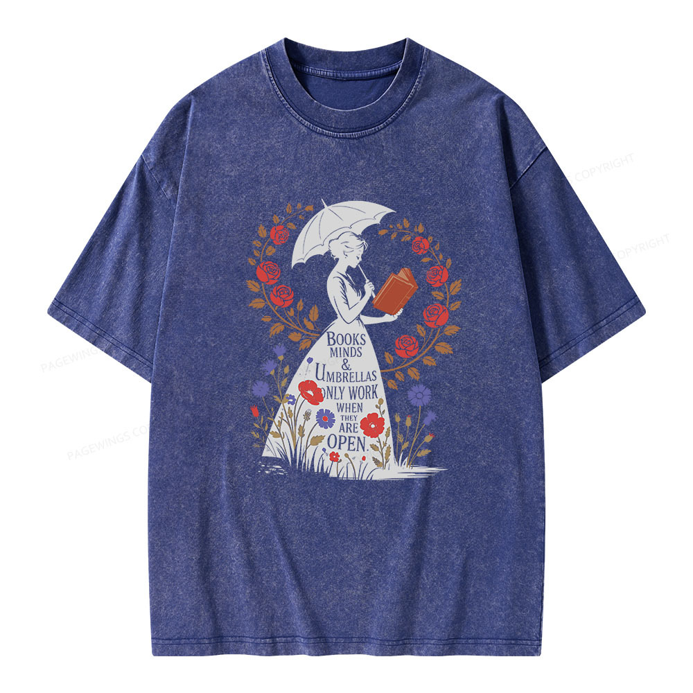 Pagewings Books Minds Umbrellas Quote Unisex Washed T-shirt