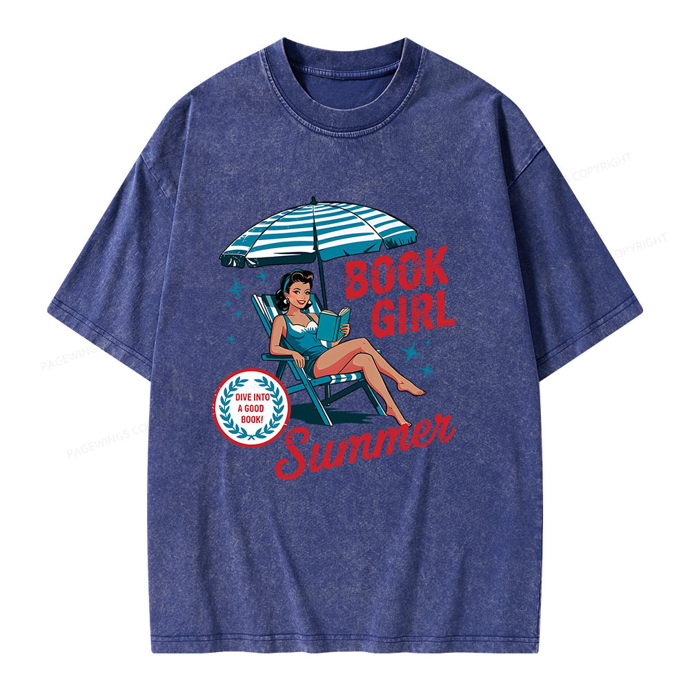 Pagewings Book Girl Summer Bookish Unisex Washed T-shirt