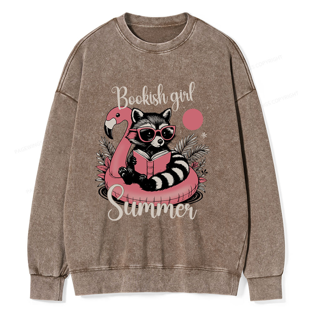 Pagewings Feral Bookish Girl Summer Unisex Washed Sweatshirt