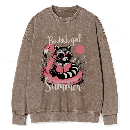Pagewings Feral Bookish Girl Summer Unisex Washed Sweatshirt