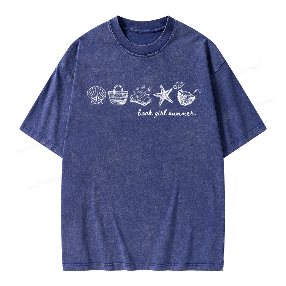 Pagewings Book Girl Summer Romance Unisex Washed T-shirt