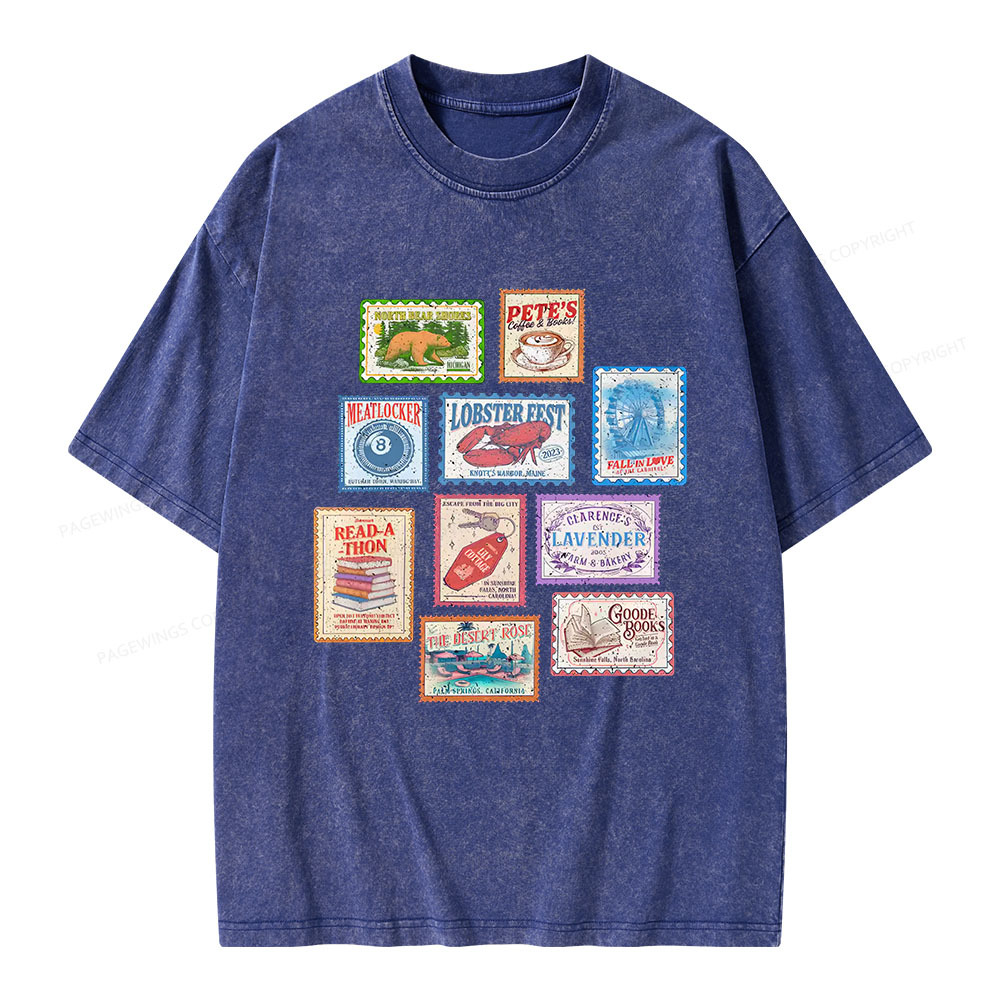 Pagewings Books Stamp Beach Read Unisex Washed T-shirt