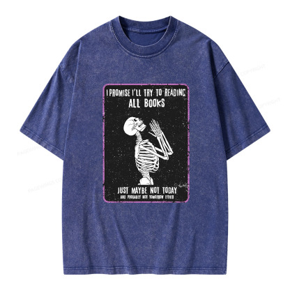 Pagewings I Promise I’ll Try To Reading All Books Unisex Washed T-shirt