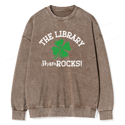 Pagewin Librarian Gift, Shamrock Shirt Unisex Washed Sweatshirt