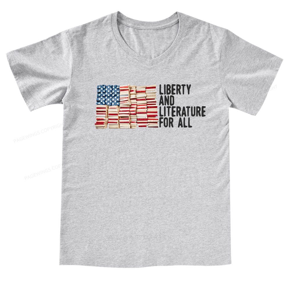 Pagewings Liberty And Literature For All V-neck T-shirt