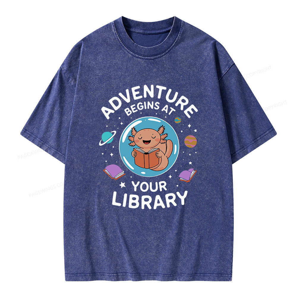 Pagewings Adventure Begins At Your Library Unisex Washed T-shirt
