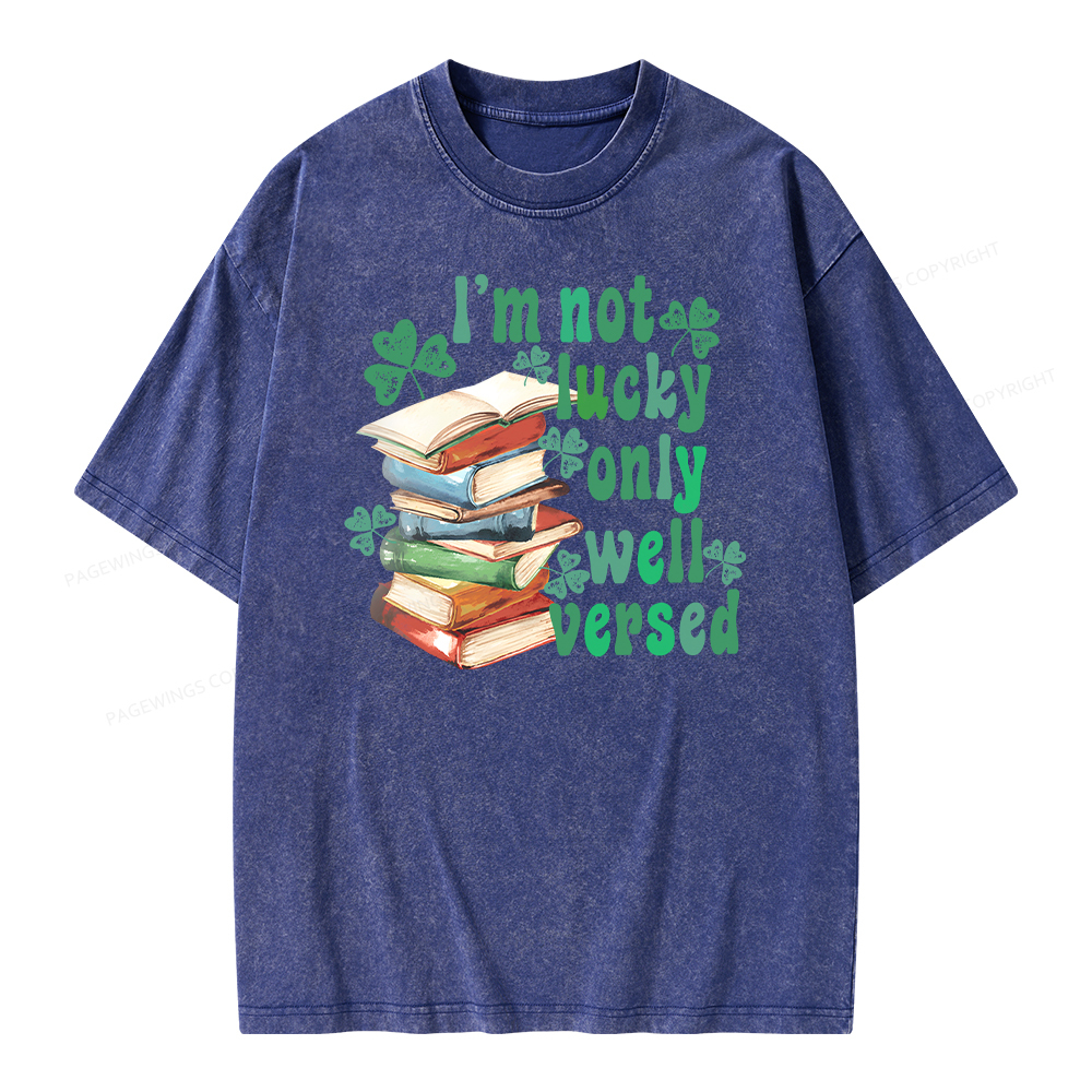 Pagewing St Patty Day Trendy Retro Book Shamrock Shirt Unisex Washed T-shirt
