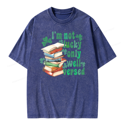 Pagewing St Patty Day Trendy Retro Book Shamrock Shirt Unisex Washed T-shirt