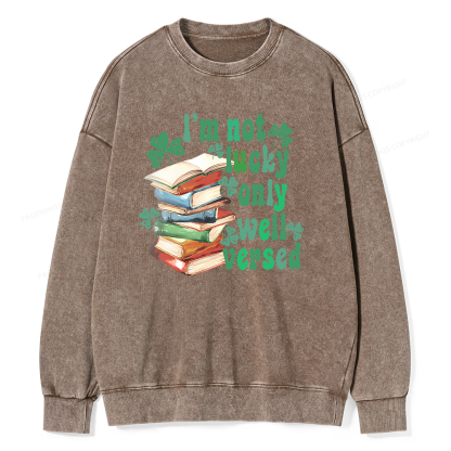 Pagewin St Patty Day Trendy Retro Book Shamrock Shirt Unisex Washed Sweatshirt