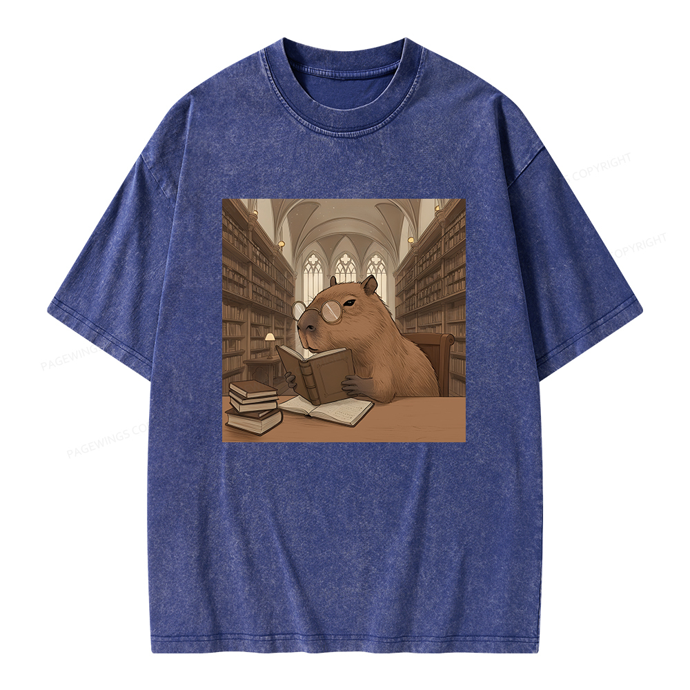 Pagewings The Reader Capybara Unisex Washed T-shirt