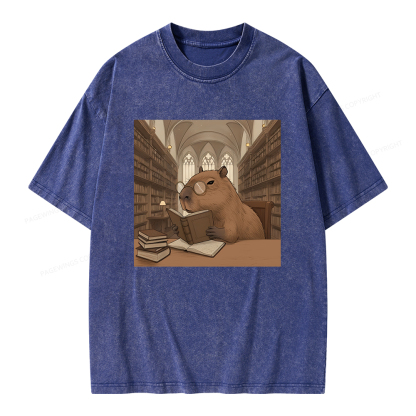 Pagewings The Reader Capybara Unisex Washed T-shirt