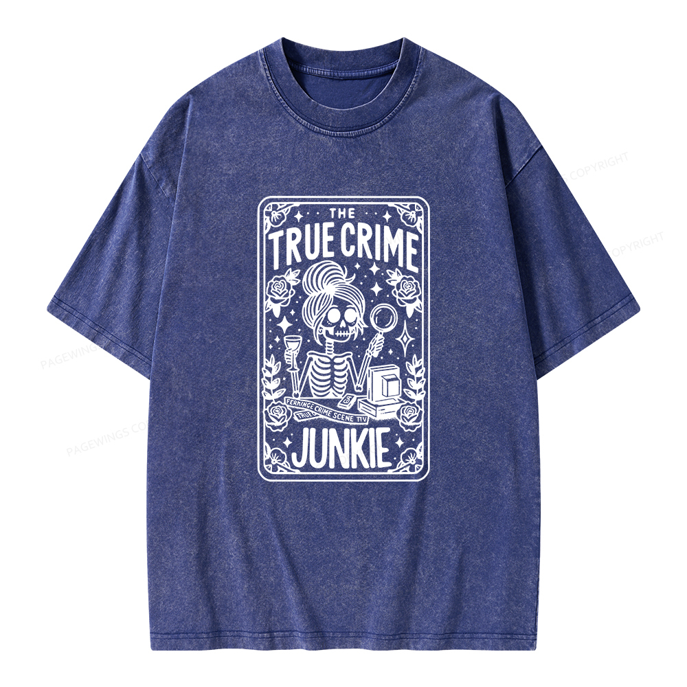 Pagewings True Crime Junkie Tarot Card Unisex Washed T-shirt