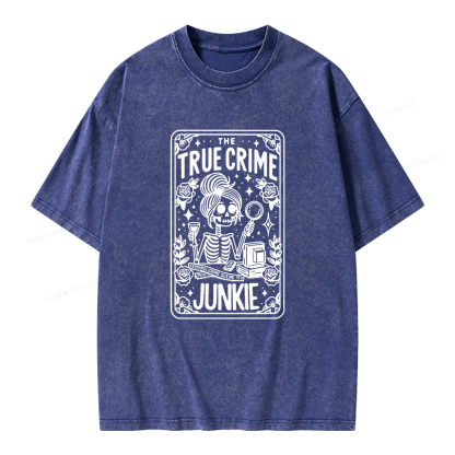 Pagewings True Crime Junkie Tarot Card Unisex Washed T-shirt
