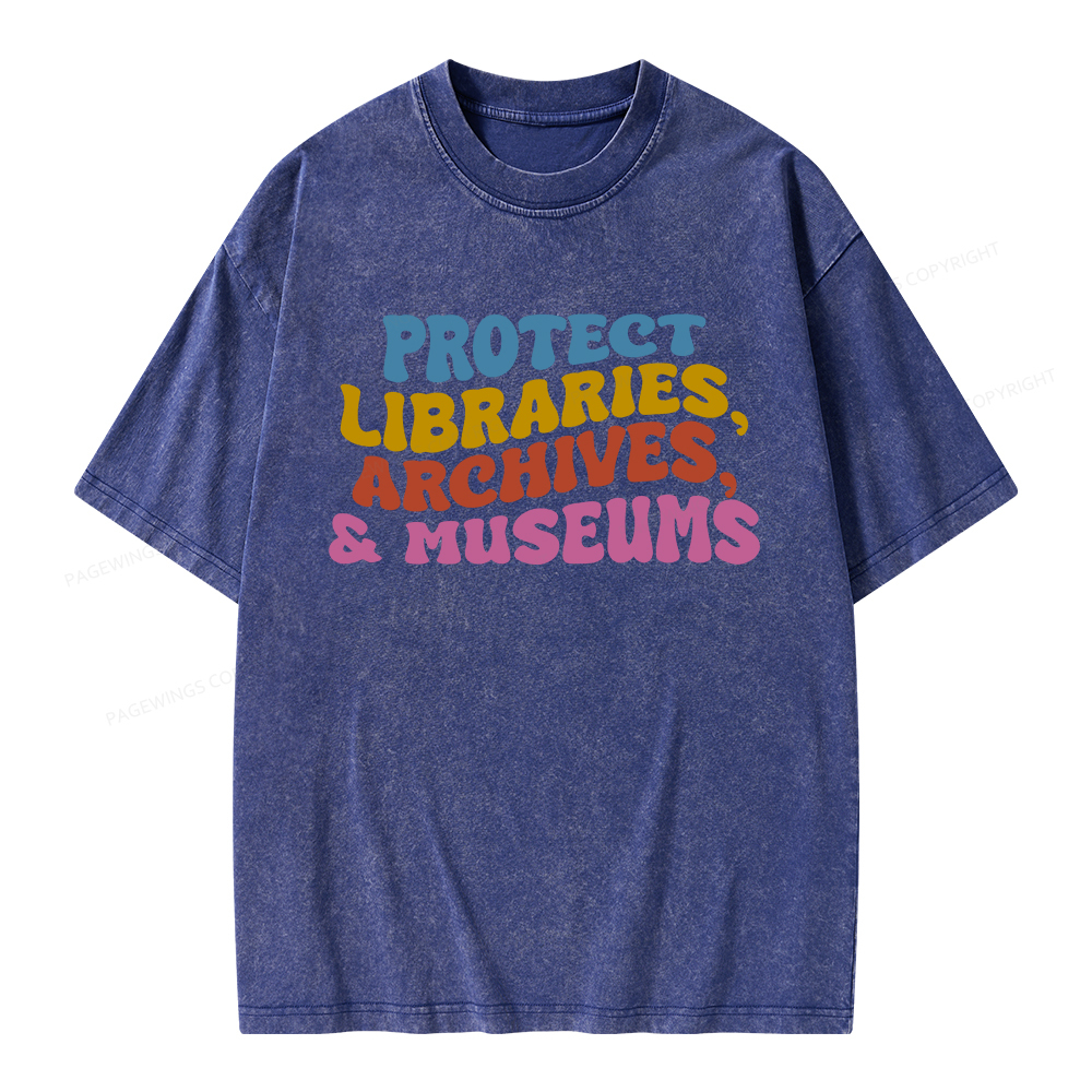 Pagewings Protect Libraries Archives And Museums Unisex Washed T-shirt