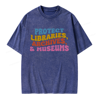 Pagewings Protect Libraries Archives And Museums Unisex Washed T-shirt