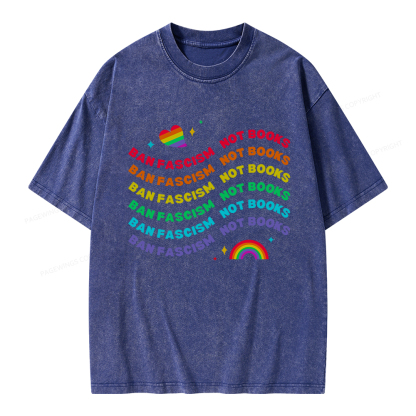 Pagewings Ban Fascism Not Books Rainbow Unisex Washed T-shirt