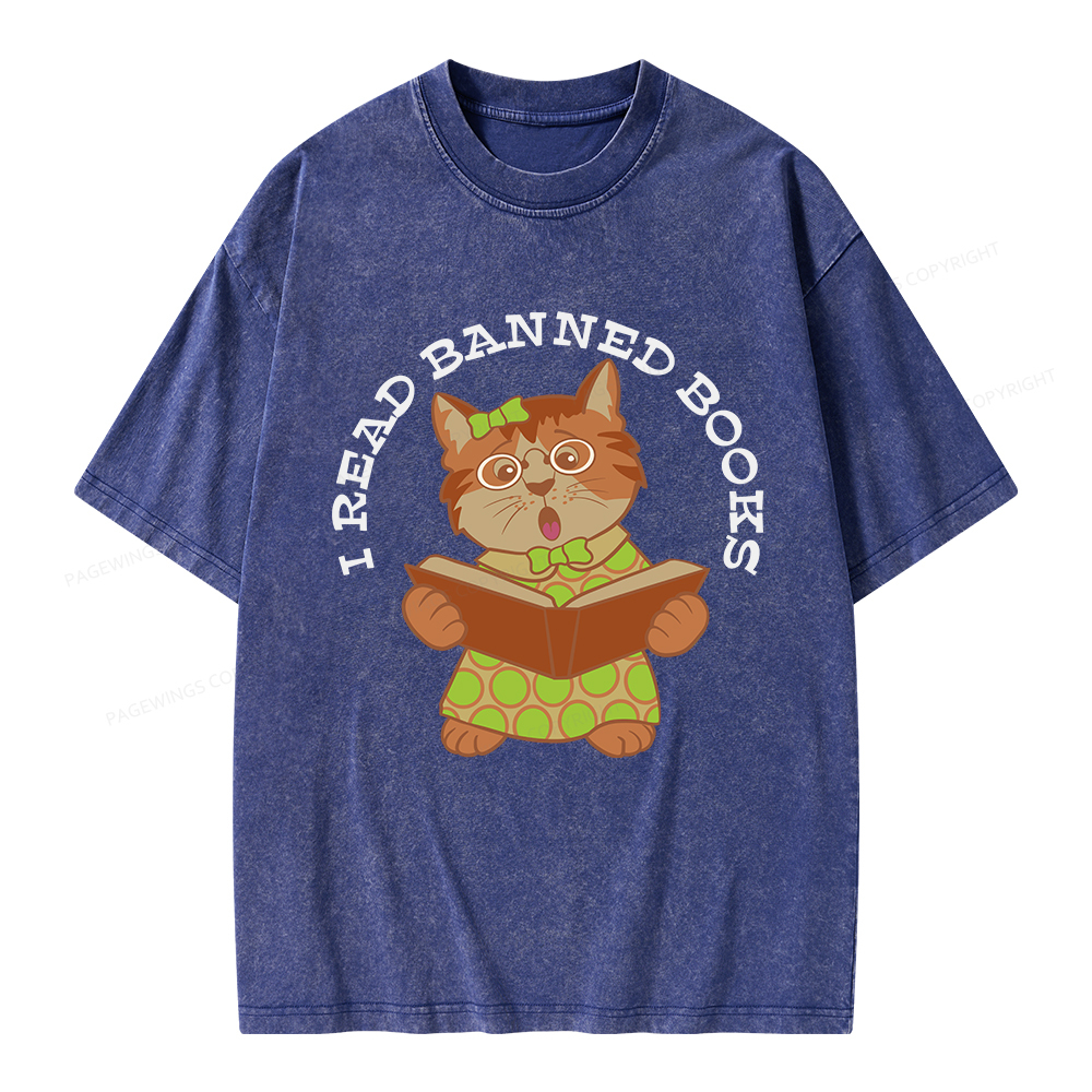 Pagewings I Read Banned Books Kitten Unisex Washed T-shirt