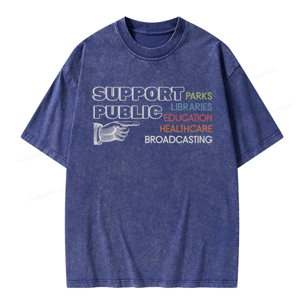 Pagewings Support Public Parks Libraries Education Unisex Washed T-shirt