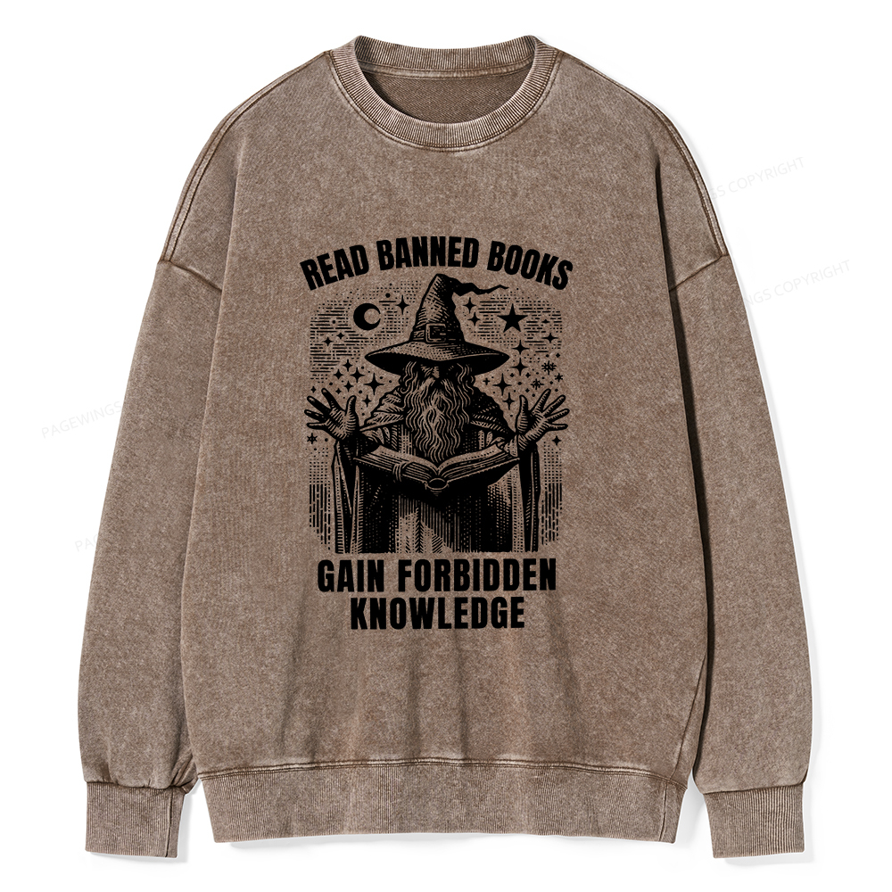 Pagewings Read Banned Books Gain Forbidden Knowledge Unisex Washed Sweatshirt