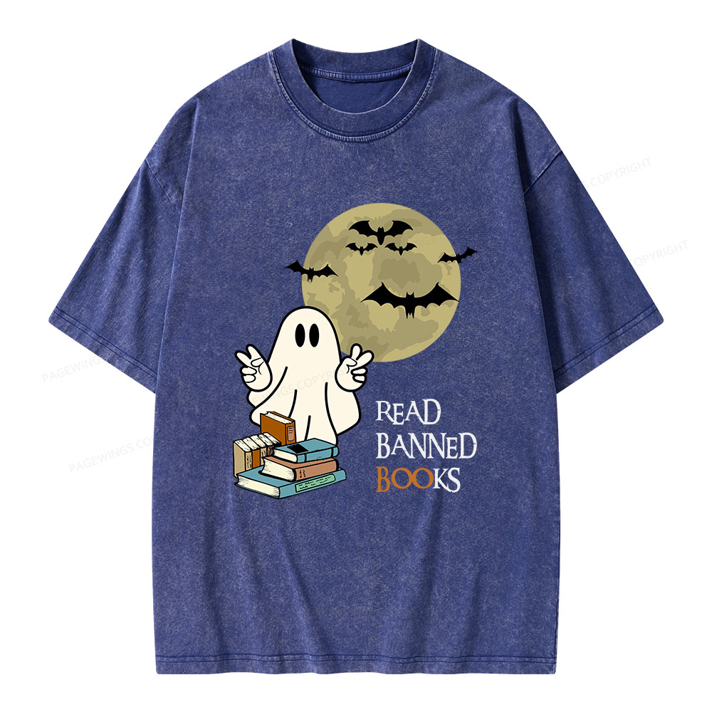 Pagewings Read Banned Books Halloween  Unisex Washed T-shirt