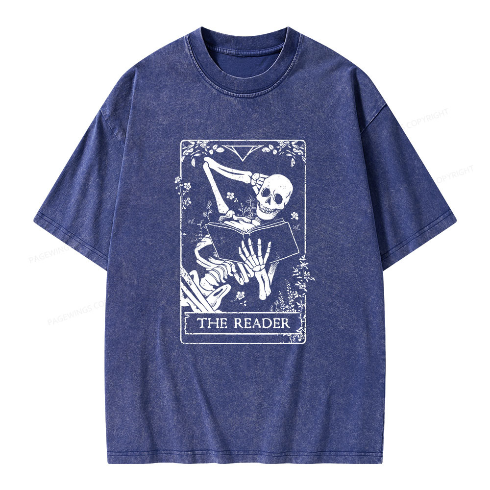 Pagewings The Reader Death Skull Book Unisex Washed T-shirt