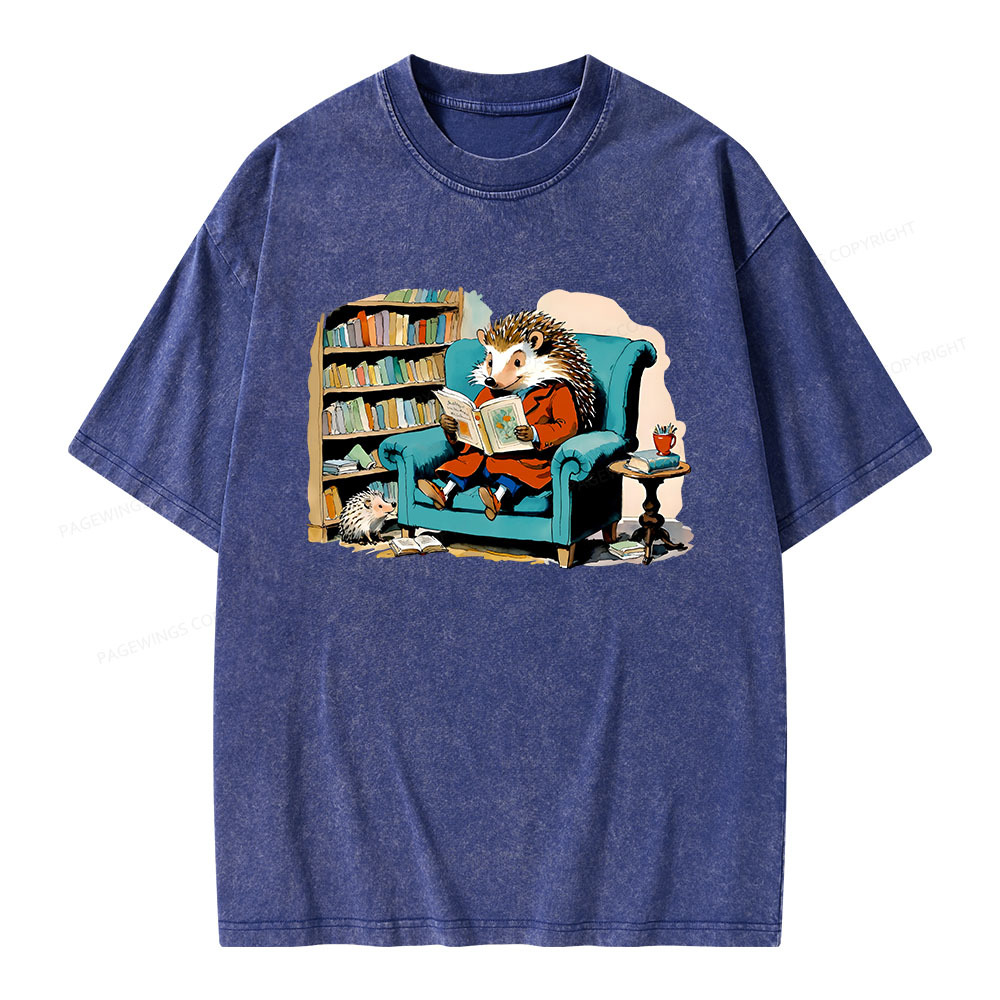 Pagewings Mr. Hedgehog Is Reading A Book Unisex Washed T-shirt