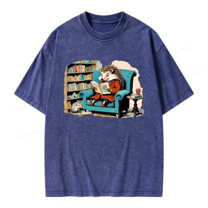 Pagewings Mr. Hedgehog Is Reading A Book Unisex Washed T-shirt
