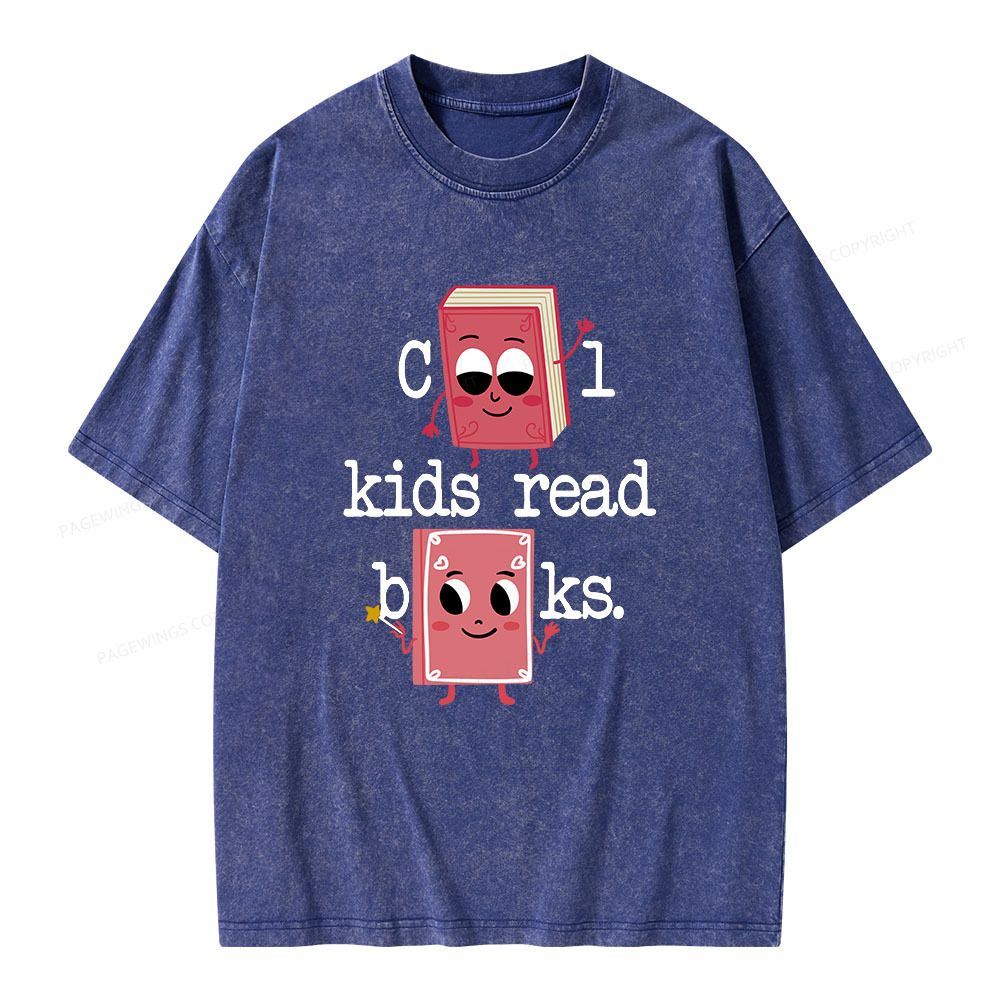 Pagewings Cool Kids Read Books. Unisex Washed T-shirt