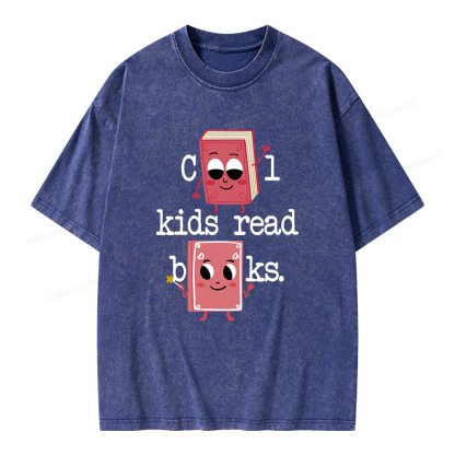 Pagewings Cool Kids Read Books. Unisex Washed T-shirt