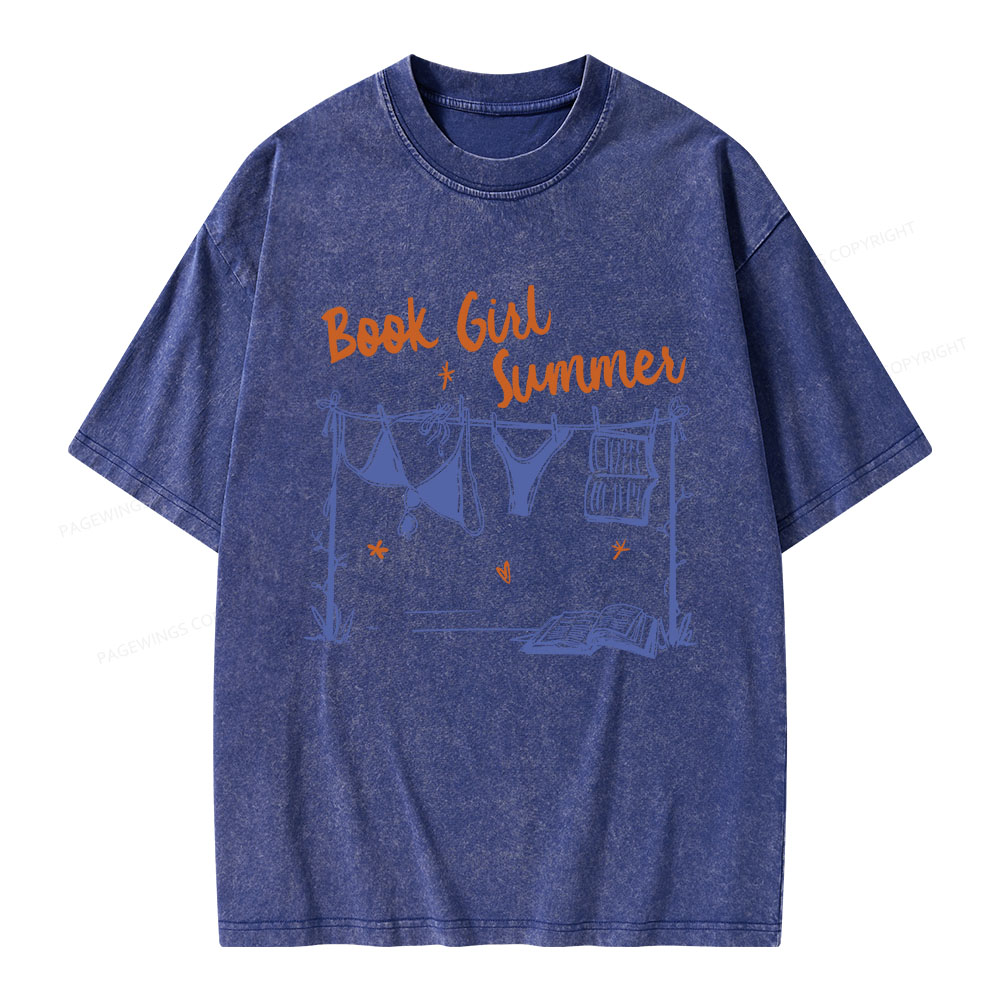 Pagewings Book Girl Summer Bookish Unisex Washed T-shirt