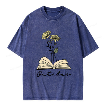 Pagewings Personalized Name Birth Flower Unisex Washed T-shirt