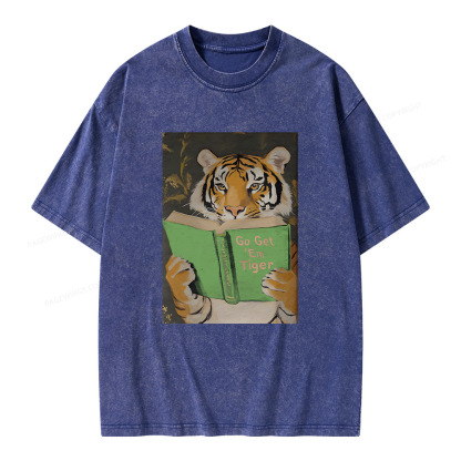 Pagewings Motivational Tiger Reading Unisex Washed T-shirt