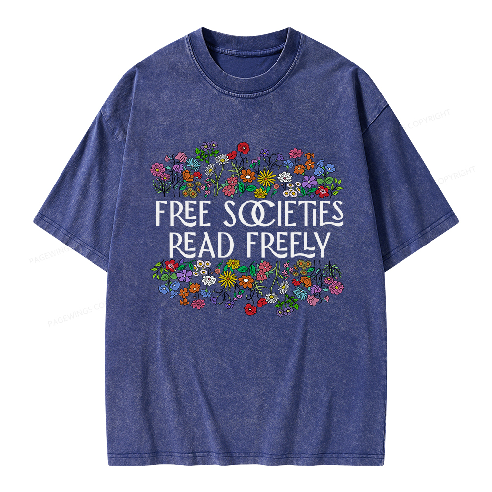 Pagewings Free Societies Read Freely Unisex Washed T-shirt