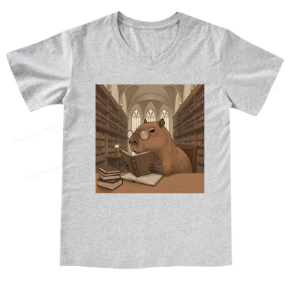 Pagewings The Reader Capybara V-neck T-shirt