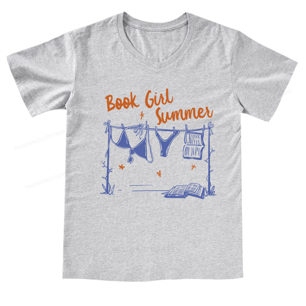 Pagewings Book Girl Summer Bookish V-neck T-shirt