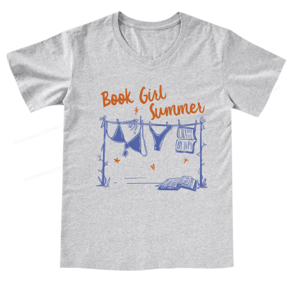 Pagewings Book Girl Summer Bookish V-neck T-shirt