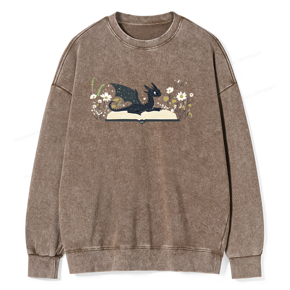 Pagewings Dragon Book Unisex Washed Sweatshirt