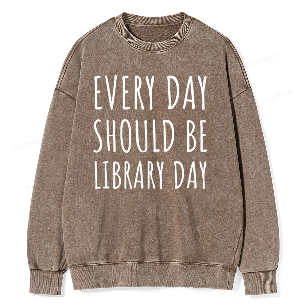Pagewings Library Day Media Specialist Shirt Library Shirt Unisex Washed Sweatshirt