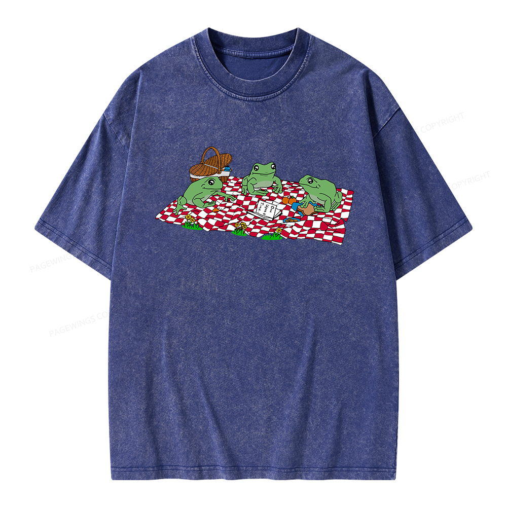 Pagewings Frog Picnic Book Summer Unisex Washed T-shirt