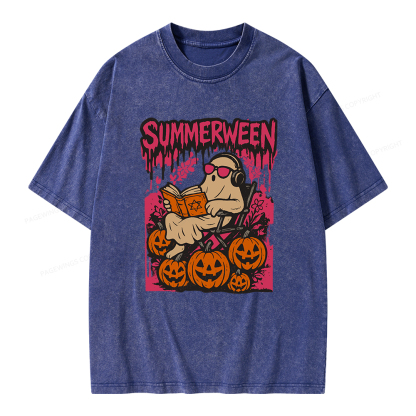 Pagewings Summerween Halloween Unisex Washed T-shirt