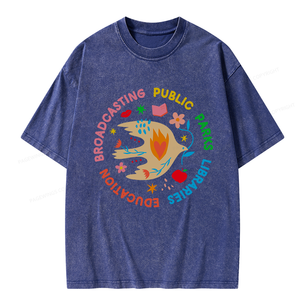 Pagewings Public Parks Libraries Education Broadcasting Unisex Washed T-shirt