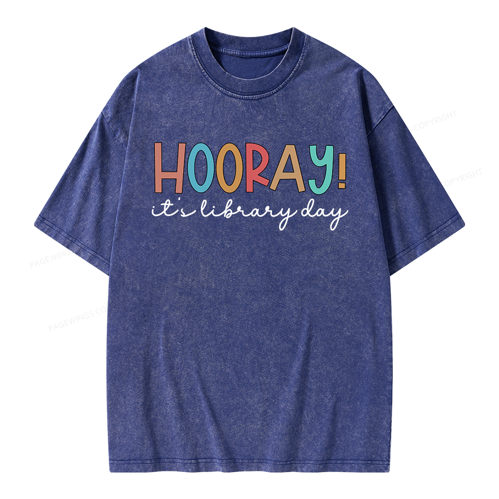Pagewings Hooray It's Library Day Unisex Washed T-shirt