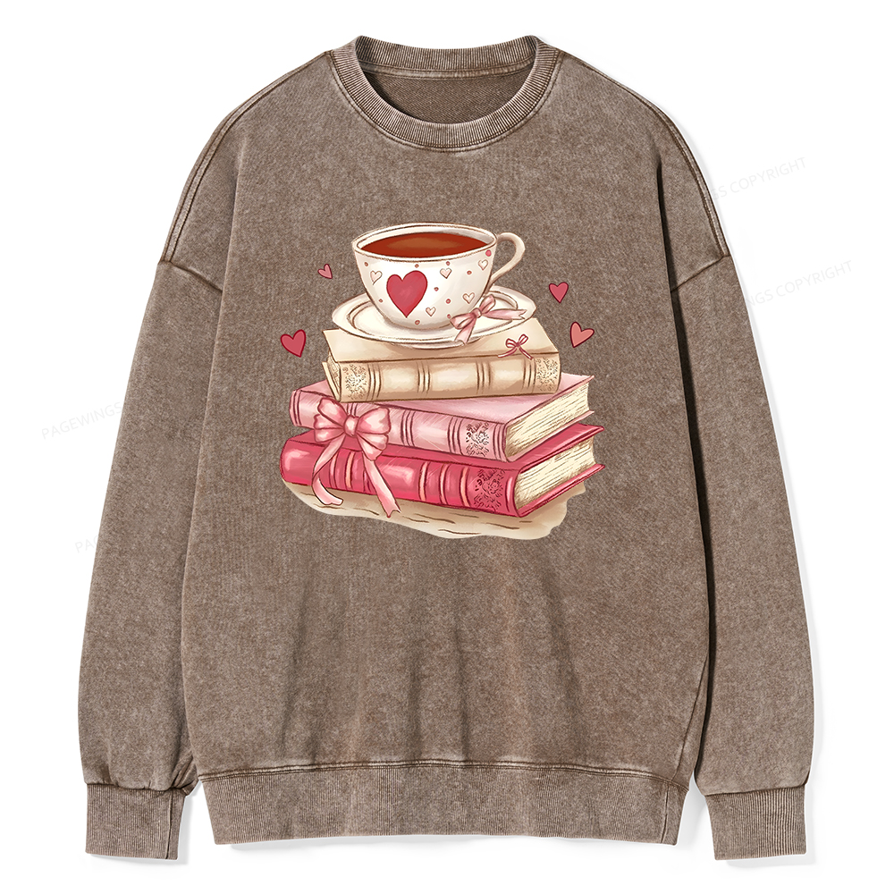 Pagewin Book Lover Valentine Sweatshirt Unisex Washed Sweatshirt
