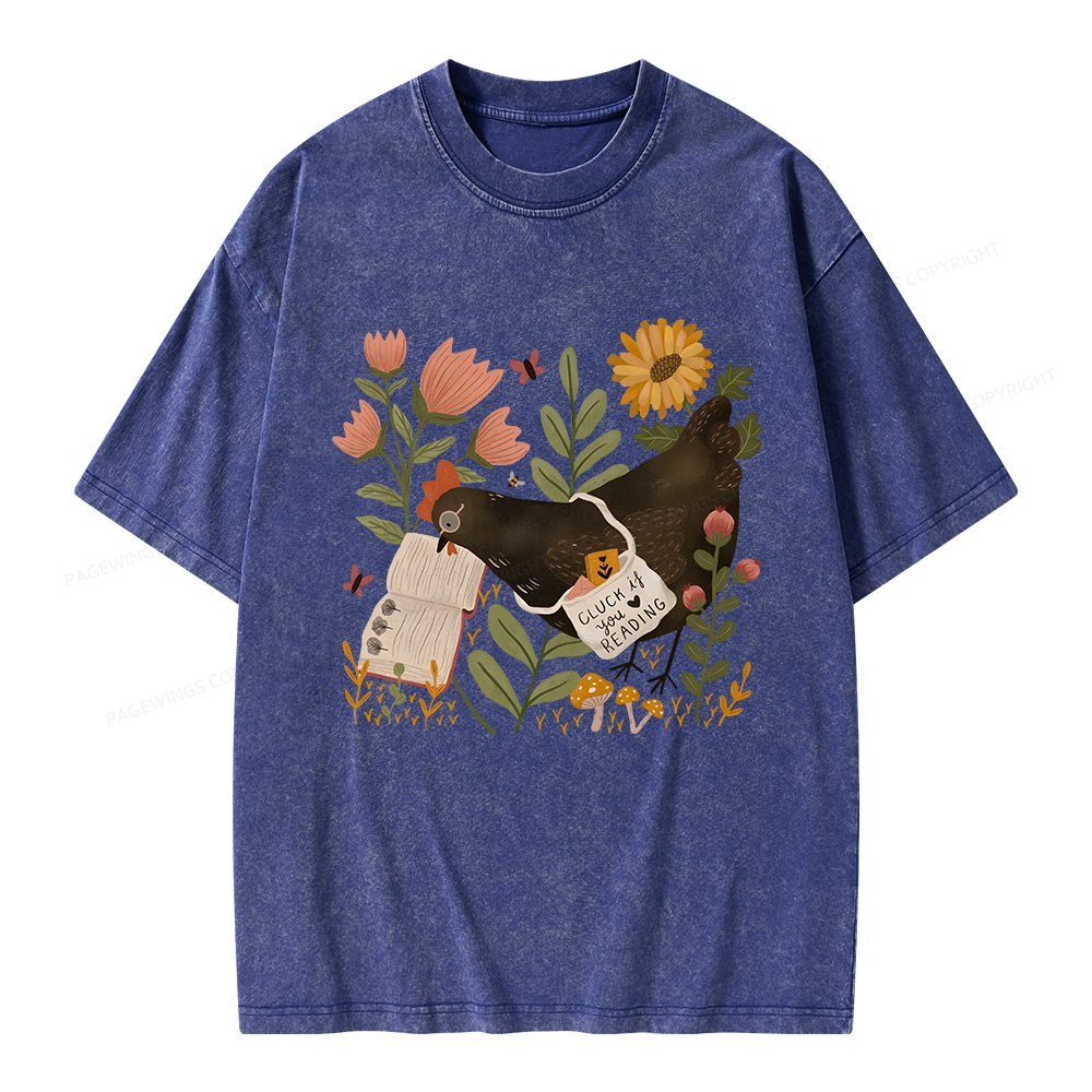 Pagewings Chicken Reading a Book Unisex Washed T-shirt