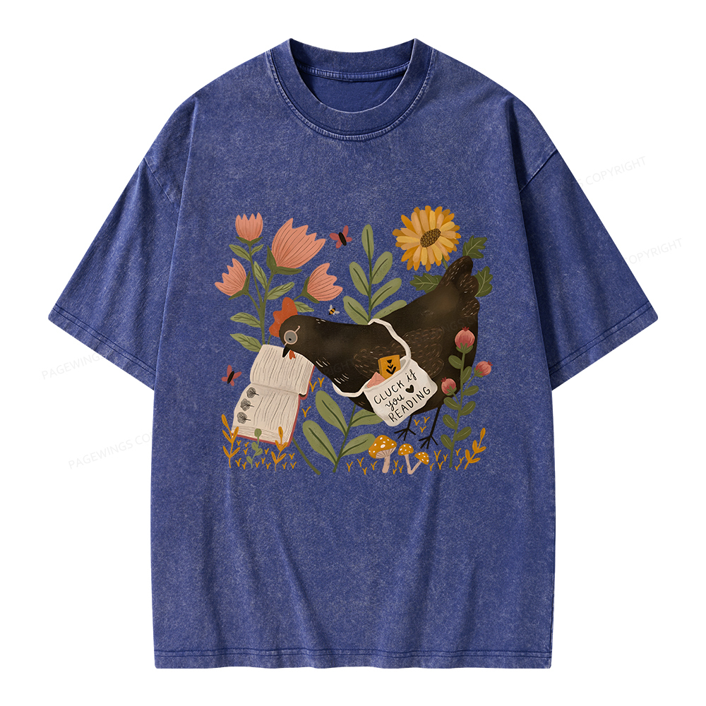 Pagewings Chicken Reading a Book Unisex Washed T-shirt