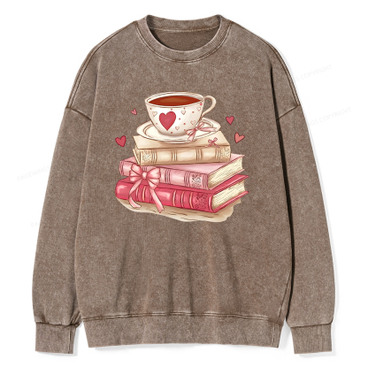 Pagewin Book Lover Valentine Sweatshirt Unisex Washed Sweatshirt