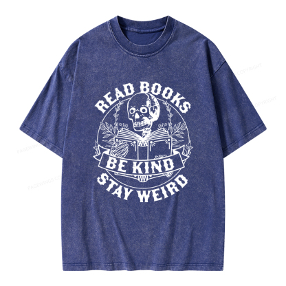 Pagewings Read Books Be Kind Stay Weird Unisex Washed T-shirt