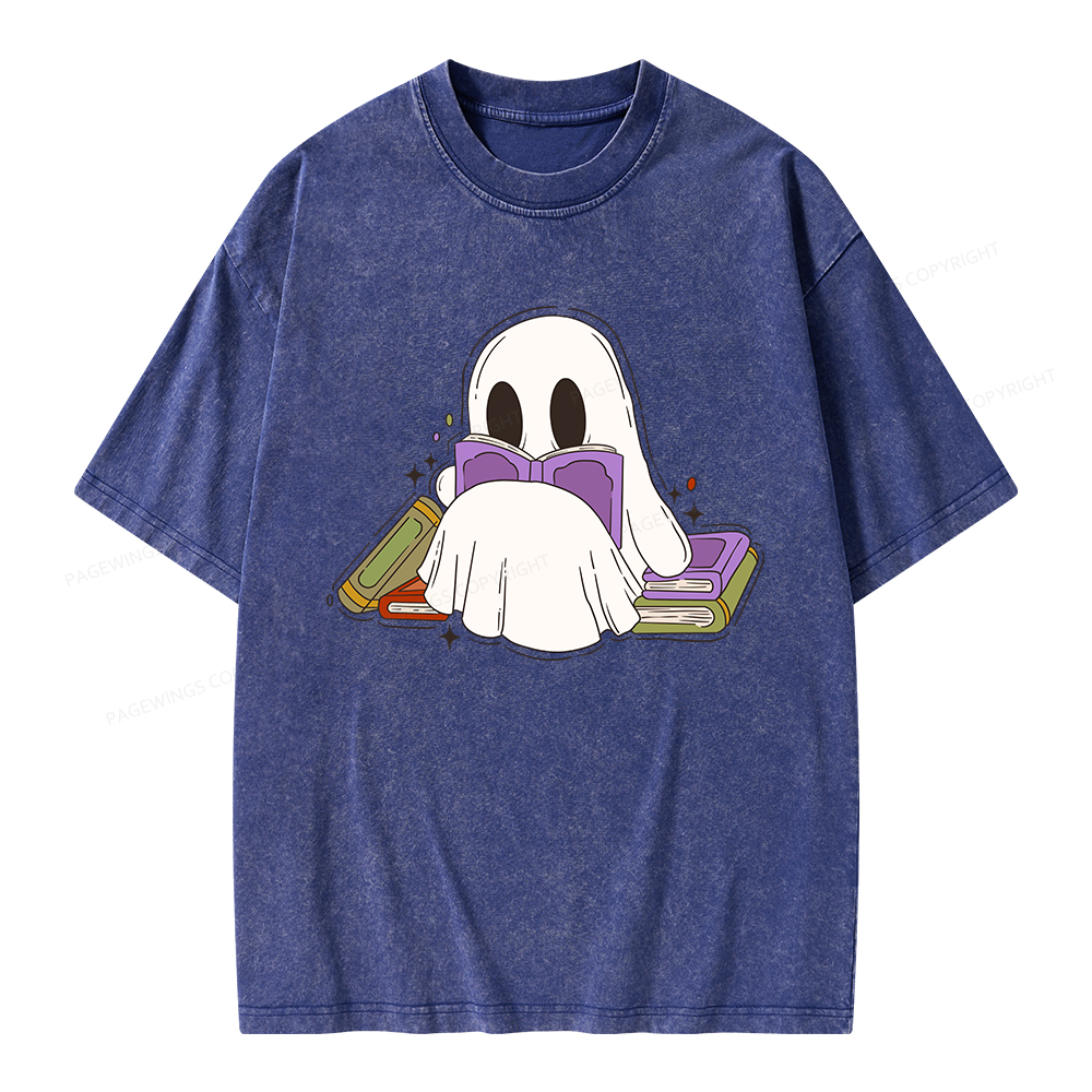 Pagewings Halloween A Ghost Reads Books Every Day Unisex Washed T-shirt