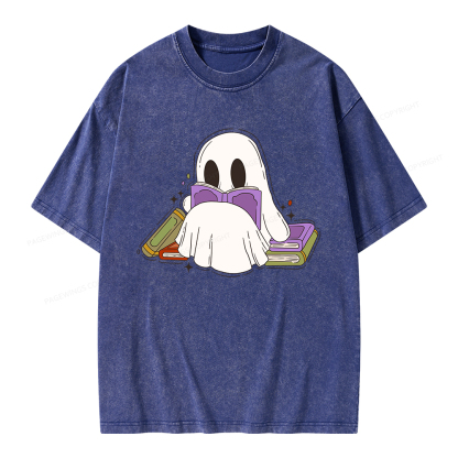 Pagewings Halloween A Ghost Reads Books Every Day Unisex Washed T-shirt