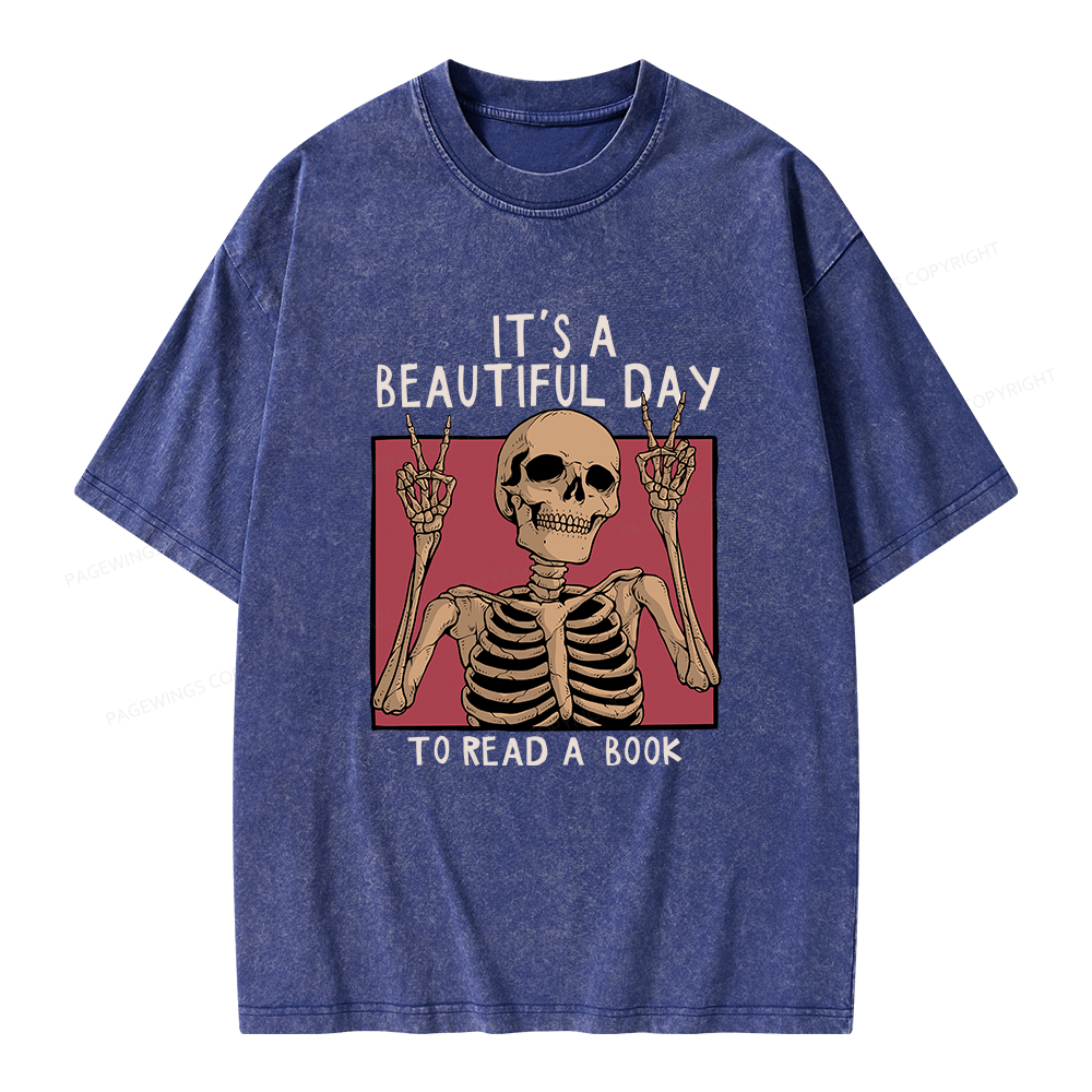 Pagewings It's A Beautiful Day To Read A Book Unisex Washed T-shirt